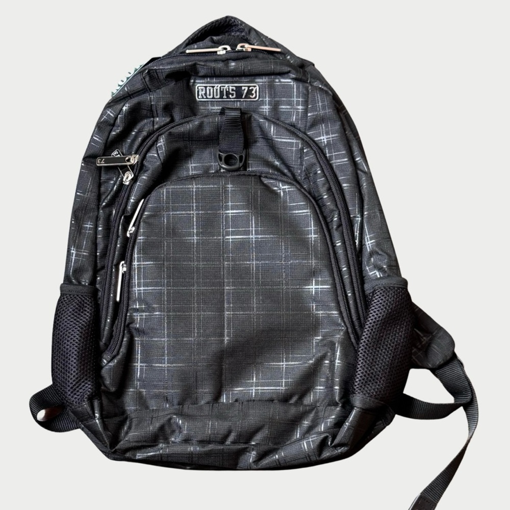Roots 73 Black and Silver Plaid Backpack